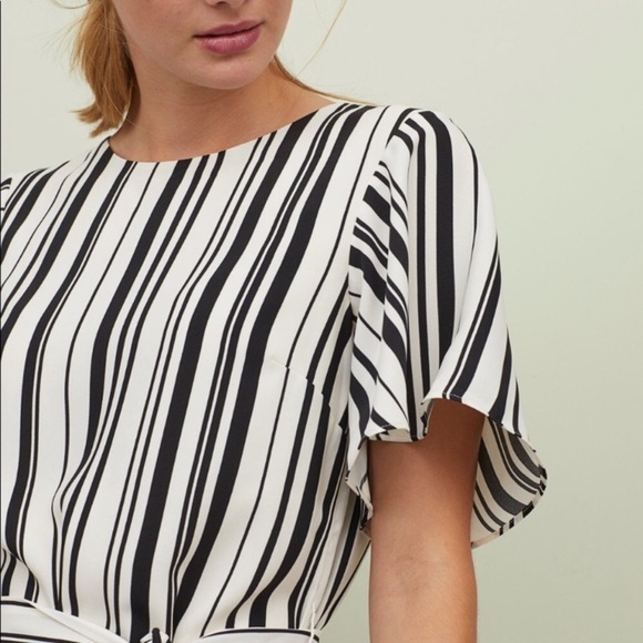 H&M Striped Tie Dress Black & White Mini Dress Size 0 - Picture 3 of 7